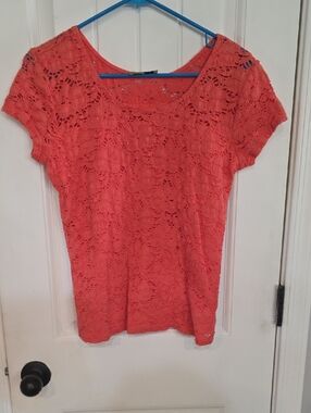 Peck & Peck Coral Lace Scoop-Neck Short Sleeve Blouse